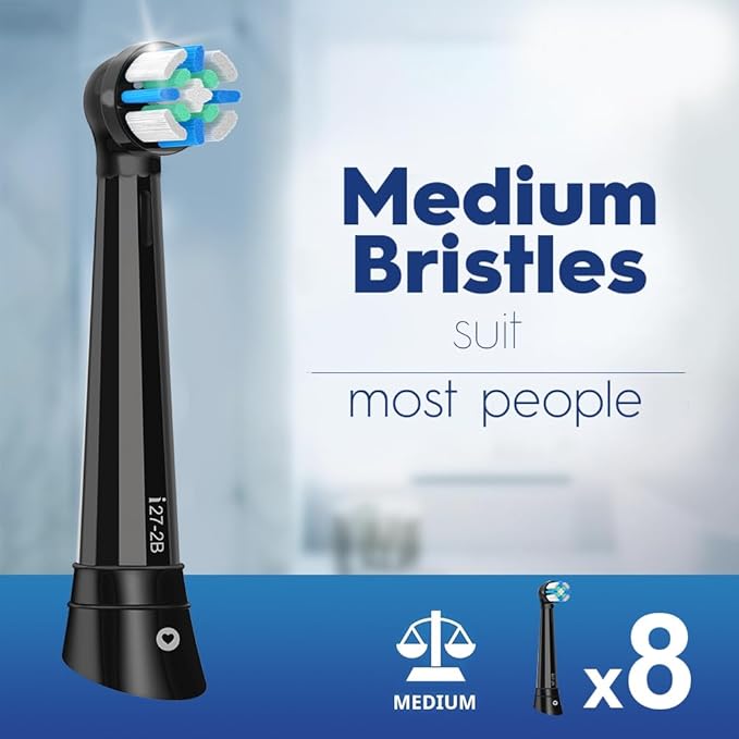 IO Replacement Heads Compatible with Oral B iO 2/3/4/5/6/7/8/9/10 Series Electric Toothbrush, Medium Bristles Brush Heads Compatible with Oral B, Deep Clean and Sensitive Care, 8 Pack Black