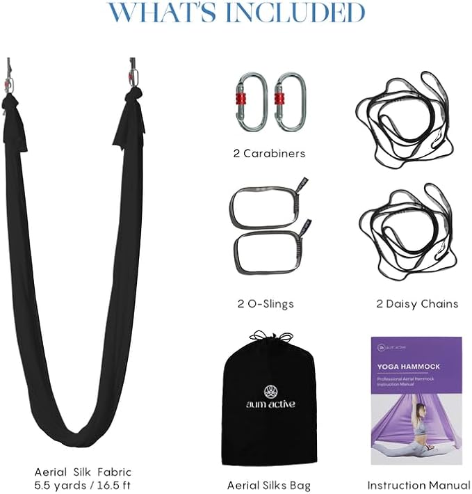 Aerial Silk Yoga Hammock & Swing for Home, Inversion Exercises, Starter Kit for All Levels - Durable with Extension Straps, Carabiners, and Pose Guide-StrideForce Fitness