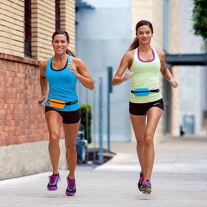 SPIbelt Running Belt for Women Men, Phone Holder for Running, Running Fanny Pack, Running Waist Pack, Adjustable Waist, [Fits All Phones]. Made from Recycled Materials. Blue with Black Zipper-StrideForce Fitness