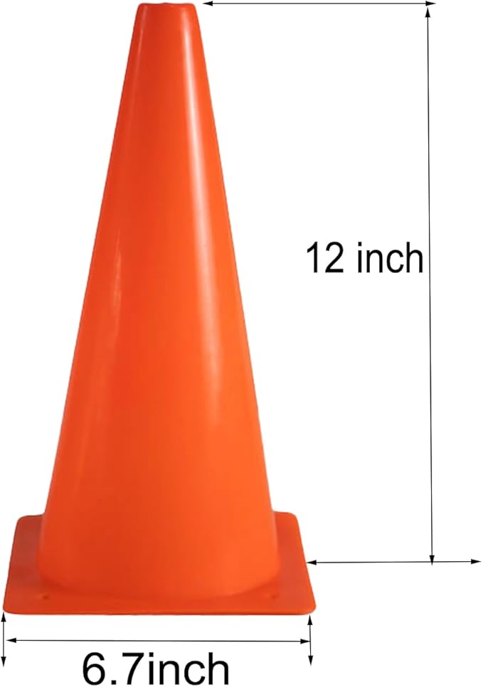 12 Inch Traffic Training Cones, 12 Pack Cones Sports Training Agility Plastic Safety Parking Cones, Agility Field Marker Cones for Soccer Basketball Football, Outdoor Sport Activity-StrideForce Fitness