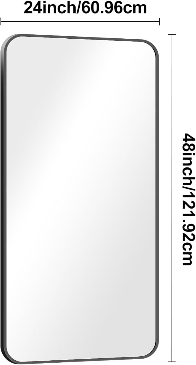 24x48 inch Bathroom Mirror,Black Rectangle Mirror,Wall Mounted Bathroom Frame Vanity Mirror with Round Corner for Bedroom Living Room, Entryway Hangs Horizontal or Vertical-StrideForce Fitness