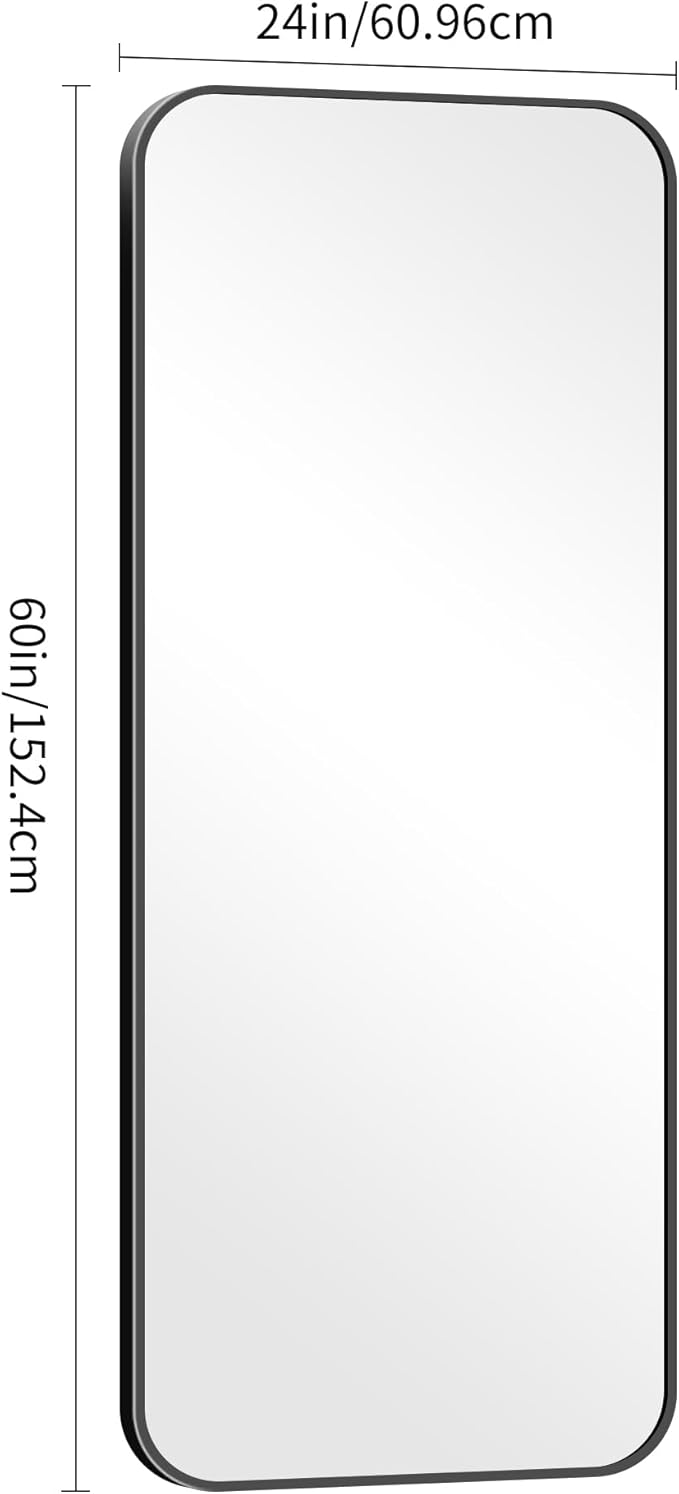 60" x 24"Bathroom Mirror, Matte Black Wall Mirror with Metal Frame, Decorative Rectangular Vanity Mirror for Bedroom Bathroom Living Room Entryway (Horizontal/Vertical)-StrideForce Fitness