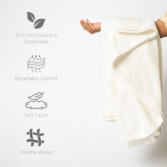 100% Cotton Herringbone Weave Blankets, 108" X 90" King, Throw Blanket for Bed, All Season Cotton Blanket, Cozy Blanket,Throws & Bed Blanket, Throw Blanket for Couch, Modern Home Decor -Tusk-StrideForce Fitness