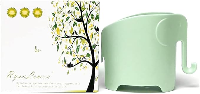 Kids Toothbrush Holder, Cute Elephant Toothbrush Holders for Toddler, Toothbrush Toothpaste Holder for Bathroom, Toothbrush Organizer with 3 Slots and a Hook, Green