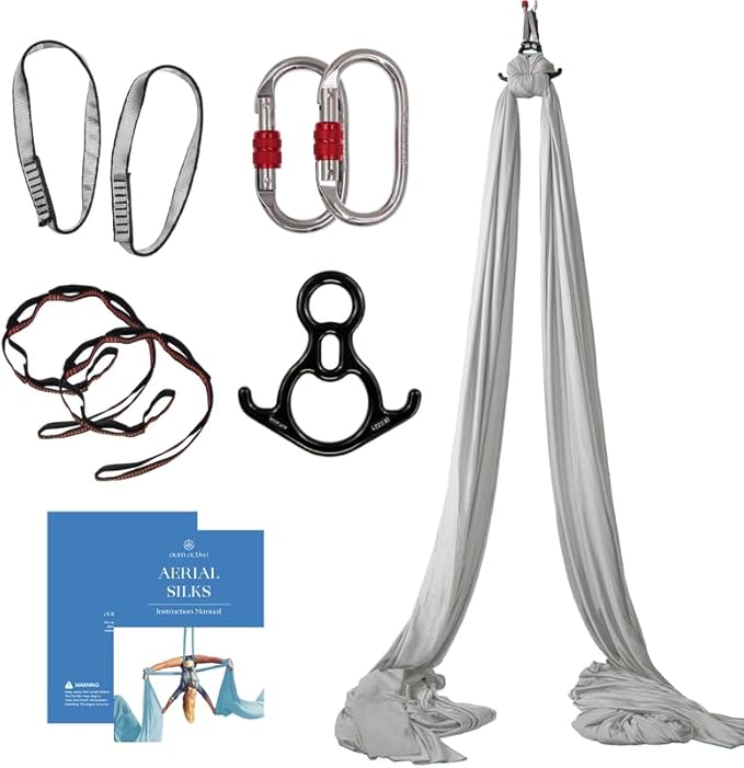 Aerial Silks Starter Kit - Durable 9 Yards of Aerial Yoga Hammock with Hardware & Guide - Aerial Swing for Acrobatic Flying Yoga & All Levels (Aerial Rigging Point Up to 13ft)-StrideForce Fitness