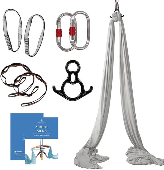 Aerial Silks Starter Kit - Durable 9 Yards of Aerial Yoga Hammock with Hardware & Guide - Aerial Swing for Acrobatic Flying Yoga & All Levels (Aerial Rigging Point Up to 13ft)-StrideForce Fitness