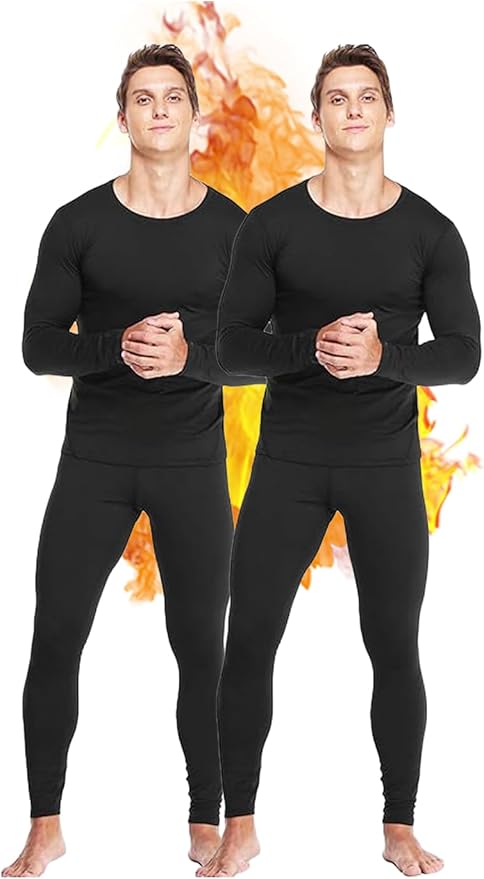 Mens Thermal Underwear Set with Lightweight Ultra Soft Fleece Lined,Long John Set, Skiing Base Layer-StrideForce Fitness