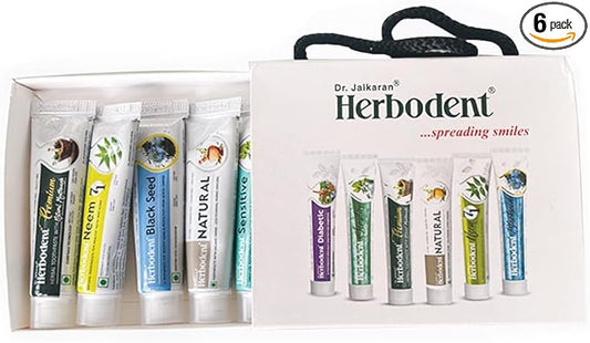 Herbodent Natural Travel Pack - Amazing Toothpaste Minis 15g (Pack of 6) | Premium, Sensitive, Black Seed, Natural, NEEM 7 in 1, Diabetic - 1 Each