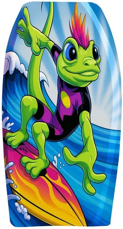 PMU 33 Inch Lizard Printed Bodyboard - Lightweight Wrist Leash Body Board for Beach, Sea & Pool - Surfing Board for Teens & Adults Wave Conditions-StrideForce Fitness
