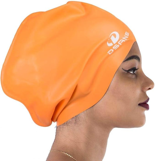 Dsane Extra Large Swimming Cap for Women and Men,Special Design Swim Cap for Very Long Thick Curly Hair&Dreadlocks Weaves Braids Afros Silicone Keep Your Hair Dry-StrideForce Fitness
