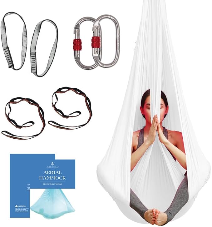Aerial Silk Yoga Hammock & Swing for Home, Inversion Exercises, Starter Kit for All Levels - Durable with Extension Straps, Carabiners, and Pose Guide-StrideForce Fitness