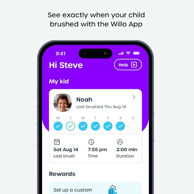 Willo BrushBot Kids U-Shaped Toothbrush Starter Kit – Rechargeable, Smart Electric Toothbrush for Kids Ages 5-7 w/App, Soft Bristles, Plaque Removal, Gentle & Deep Clean Modes | Small Berry Splash