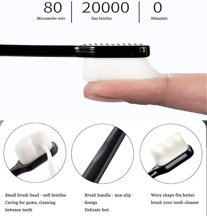 4Pack BREVI Nordic-Inspired Premium Nano Toothbrush, Wave Bristle, Ultra-fine Soft Toothbrush with 20000 Soft Bristles, for Sensitive Gums and Teeth