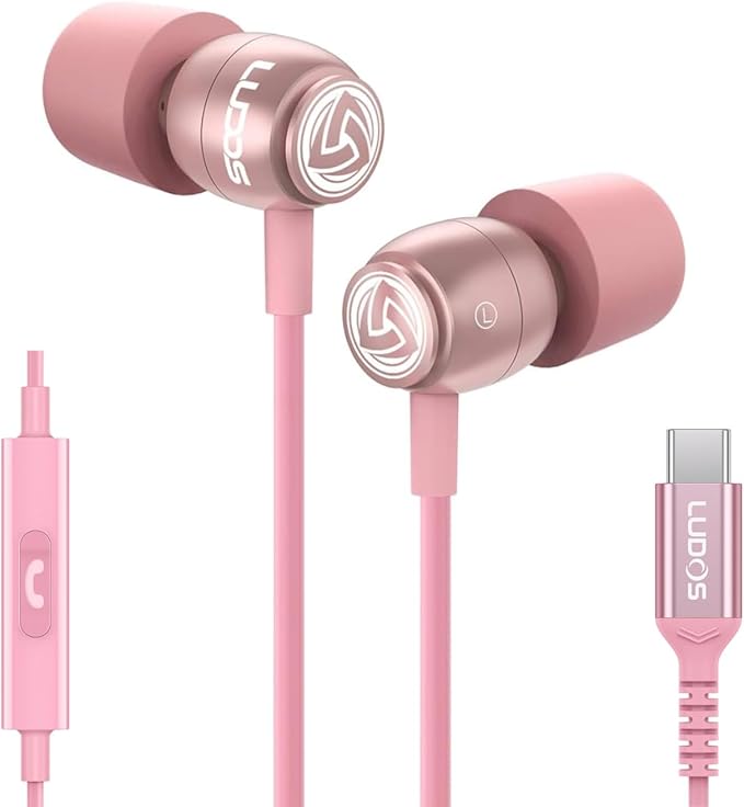 LUDOS Clamor USB C Headphones for iPhone 17 16 15 Pro Max Plus Air iPad Pro, 5 Years Warranty, USB-C Earbuds for Samsung Galaxy S24 S23 Ultra S22 S21 FE S20 A55 A54 A53, USB Type C Earphones - Pink-StrideForce Fitness