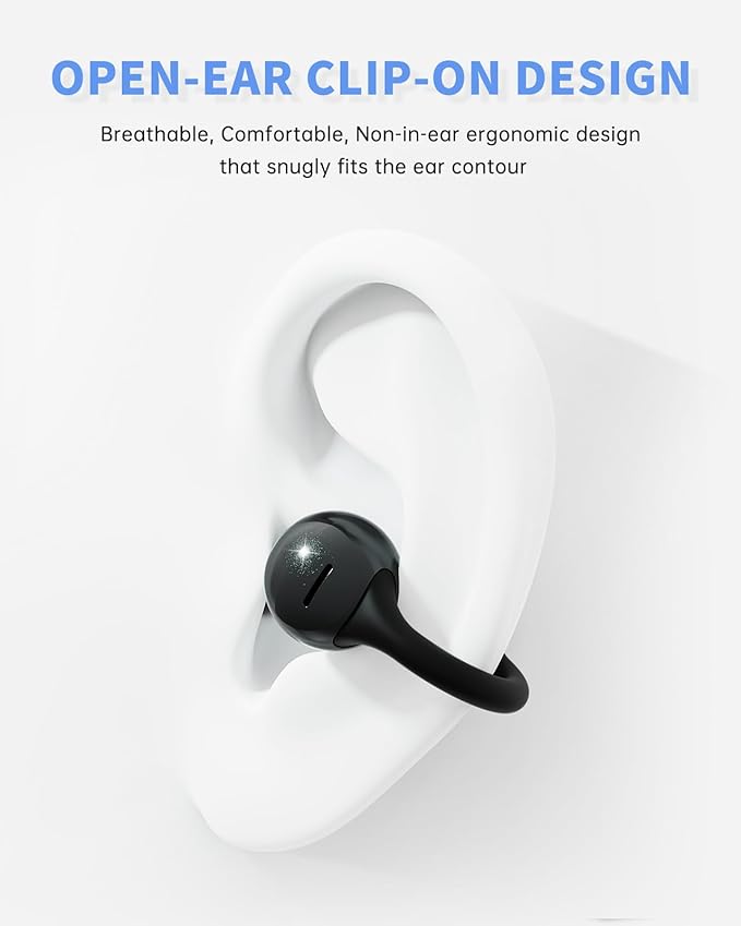 Open Ear Earbuds, Clip-On Earbuds Wireless Bluetooth, Ear Clip Bluetooth Headphones, Lightweight Comfort, Ergonomic Secure Fit for Small Ears, Ultra Open Audio, Waterproof, 40H Playtime-StrideForce Fitness