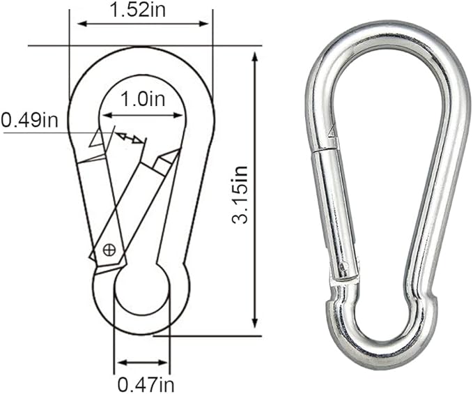 5PCS 3.15in Large Carabiner Clip, Stainless Steel Carabiner Heavy Duty, Spring Snap Hook, Locking Climbing Caribiners Clips for Gym, Plant Hanging, Outdoor Camping, Hiking. 600 lbs-StrideForce Fitness