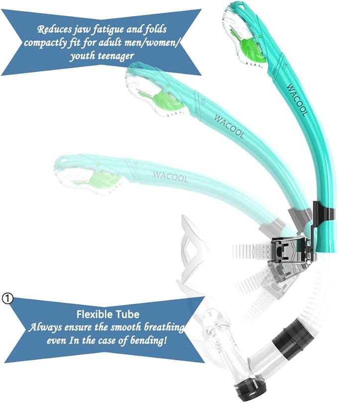 WACOOL Training Headstrap Support Dry Top Snorkel Tube Comfortable Mouthpiece One-Way Purge Valve for Pool Open Water Scuba Lap Swimming Swimmer Diving Snorkeling-StrideForce Fitness