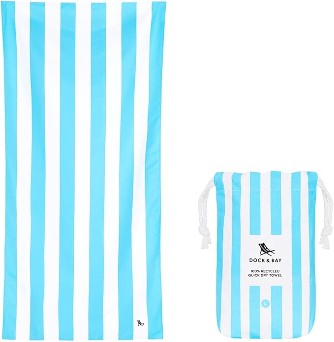 Dock & Bay Quick Drying Towel - for Sports & Gym - Compact, Lightweight - 100% Recycled - Includes Bag - Cabana - Tulum Blue, Medium (130x70cm, 51x27)-StrideForce Fitness