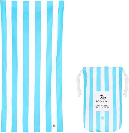 Dock & Bay Quick Drying Towel - for Sports & Gym - Compact, Lightweight - 100% Recycled - Includes Bag - Cabana - Tulum Blue, Medium (130x70cm, 51x27)-StrideForce Fitness