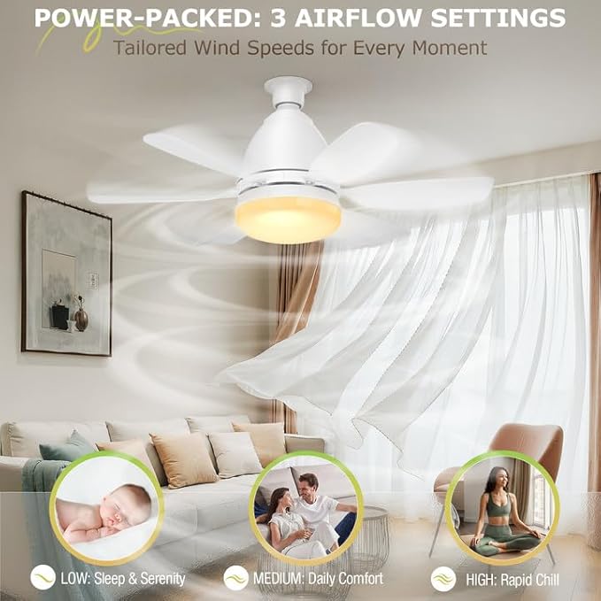 Socket Fan Light Ceiling Fans with Lights and Remote, Dimmable LED 3 Colors 3000K-6500K, 1556 Lumens Light Bulb Screw in Ceiling Fan for Bedroom, Kitchen, Living Room, Closet-StrideForce Fitness