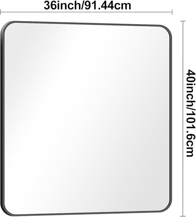 36x40 inch Bathroom Mirror,Black Rectangle Mirror,Wall Mounted Bathroom Frame Vanity Mirror with Round Corner for Bedroom Living Room,Entryway Hangs Horizontal or Vertical-StrideForce Fitness