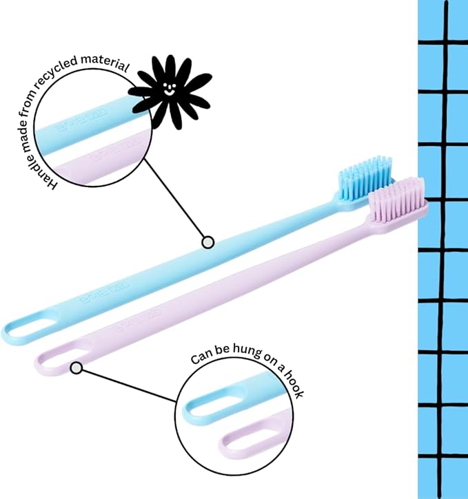 Boie USA Extra Soft Toothbrush Pack of 2 - with 100% Recycled Handles - Gentle on Sensitive Teeth and Gums, Made in The USA, Quality Bristle Soft Tooth Brush, 2-Pack