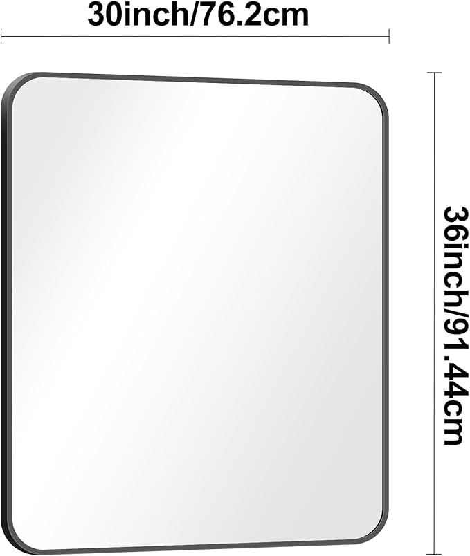 30x36 inch Bathroom Mirror,Black Rectangle Mirror,Wall Mounted Bathroom Frame Vanity Mirror with Round Corner for Bedroom Living Room, Entryway Hangs Horizontal or Vertical-StrideForce Fitness
