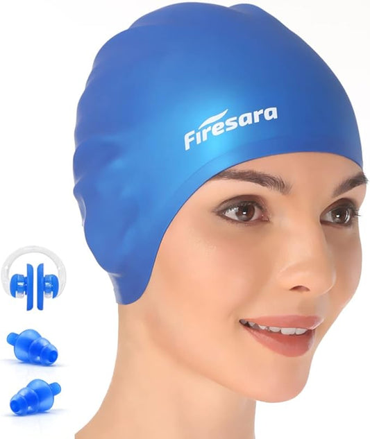 Firesara Swim Cap, Original Updated Swimming Cap 3D Ergonomic Design Comfortable Durable Ear Protection for Women Kids Men Adults Boys Girls for Long or Short Hair with Nose Clip and Ear Plugs-StrideForce Fitness