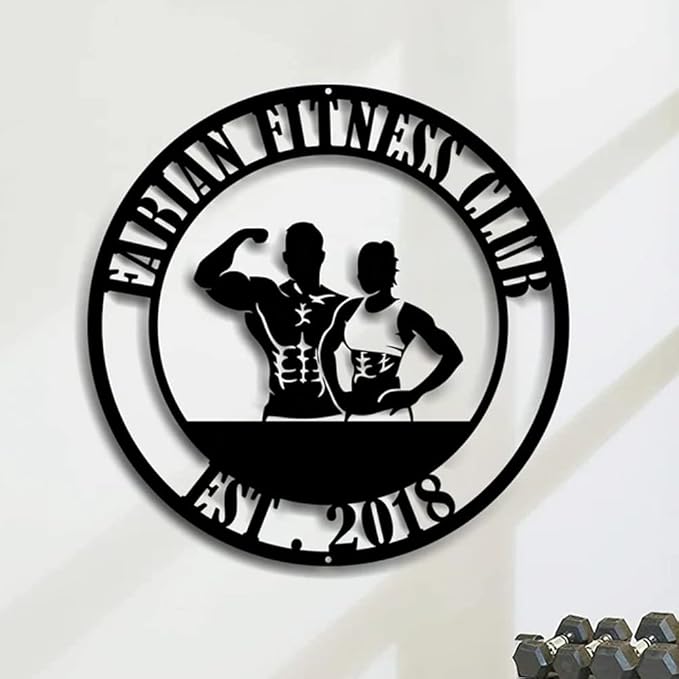 Gym Metal Wall Art Personalized Custom Name Fitness Decor, Workout Room Powerlifting Sign, Home Garage Center Motivational Gift for Women, Men, Dad, Papa, Grandpa, Mother, Sister, Girls, Family-StrideForce Fitness