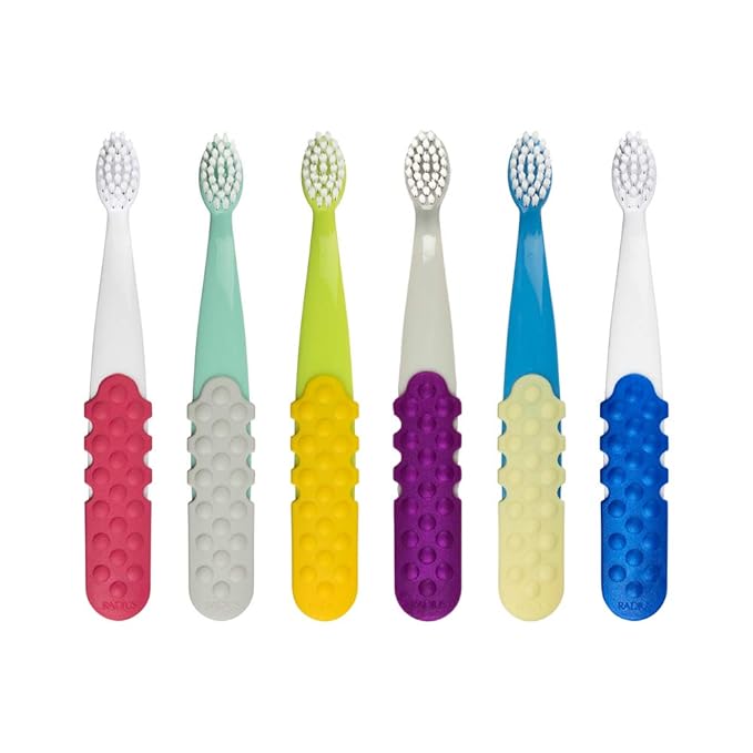 RADIUS Totz Plus Brush Kids Toothbrush Silky Soft BPA Free ADA Accepted Designed for Delicate Teeth & Gums for Children 3 Years & Up - Assorted - Pack of 6