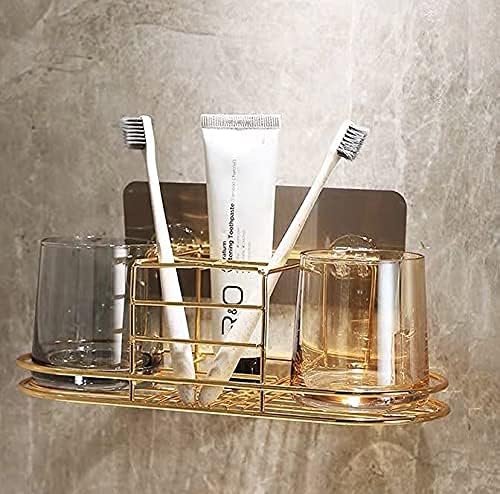 Toothbrush Holder with Cup Holder Electric Toothbrush Toothpaste Holder, Stainless Steel Bathroom Stand or Wall-Mounted Gold