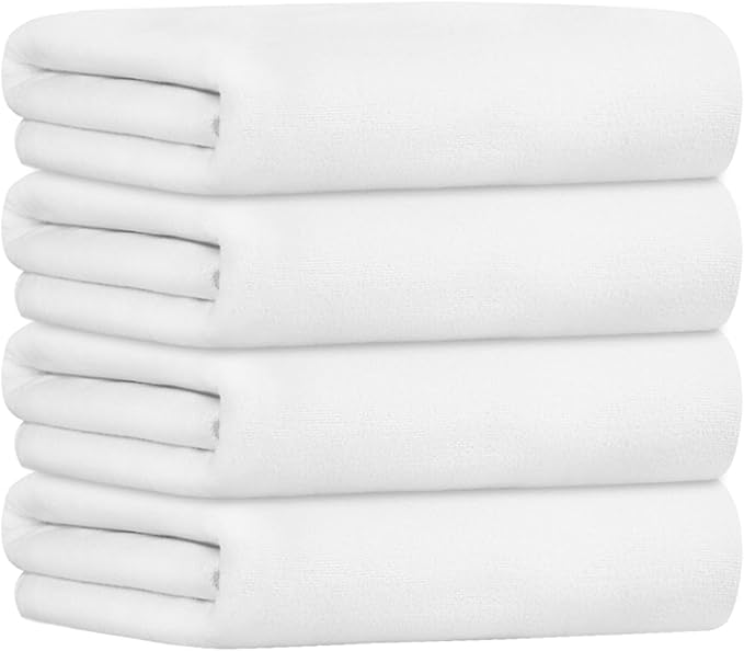 JML Microfiber Towels, Bath Towel Set - Extra Large, Soft, Absorbent, Fast Drying for Adult, Hair, Swimming, Fitness, Sport, Yoga, 4 Pack, 27" x 55", White-StrideForce Fitness