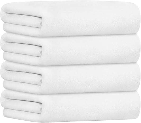 JML Microfiber Towels, Bath Towel Set - Extra Large, Soft, Absorbent, Fast Drying for Adult, Hair, Swimming, Fitness, Sport, Yoga, 4 Pack, 27" x 55", White-StrideForce Fitness