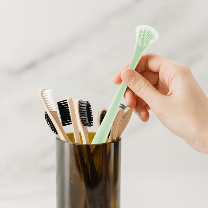 2Pcs Silicone Tongue Scraper for Adults and Dual-Sided Tongue Coating Cleaner Portable Oral Care Tool for Breath Freshening and