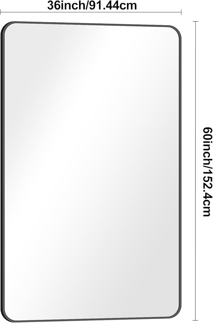 60x36 inch Large Bathroom Mirror,Black Rectangle Mirror,Wall Mounted Bathroom Frame Vanity Mirror with Round Corner for Bedroom Living Room, Entryway Hangs Horizontal or Vertical-StrideForce Fitness