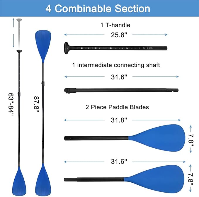 LBW SUP Paddle Board Paddle Stand up Paddleboard Paddles - 3-Piece or 4-Piece Floating Alloy Portable SUP Kayak Paddle Adjustable 2-Sided Paddle-StrideForce Fitness