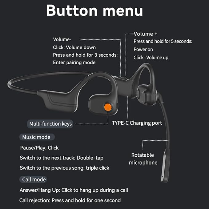 IHAO Open Ear Air Conduction Bluetooth Headphone Dual Mic Rotatable Boom Mic Active Noise Cancellation IPX5 Waterproof Bluetooth 5.4 Pain-Free Design for Sports Work Outdoor Activities-DG09 White-StrideForce Fitness