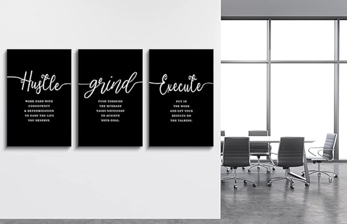Gift for Boss,Framed Canvas Wall Art Success Quote, Office Wall Art, Black Large Poster, Positive Motivational Set of 3 Prints, Execute Failure Definition, Inspirational Print (F-3pcs,24x36inchx3pcs)-StrideForce Fitness