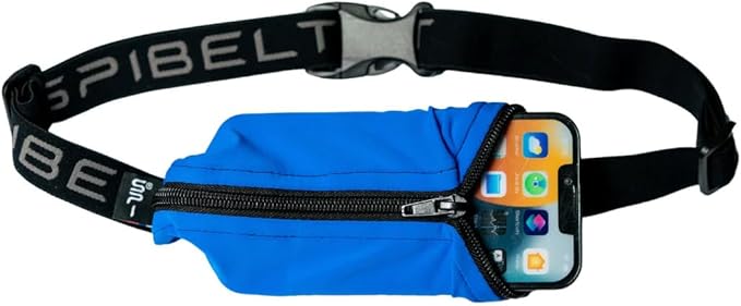 SPIbelt Running Belt for Women Men, Phone Holder for Running, Running Fanny Pack, Running Waist Pack, Adjustable Waist, [Fits All Phones]. Made from Recycled Materials. Blue with Black Zipper-StrideForce Fitness