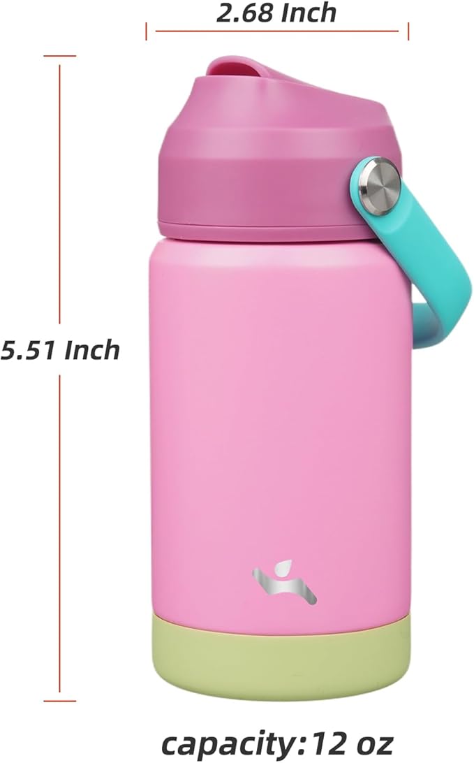 Insulated Water Bottle with Straw Lid,12 oz Stainless Steel Vacuum Metal Bottle with Silicone Handle,Rose Pink-StrideForce Fitness
