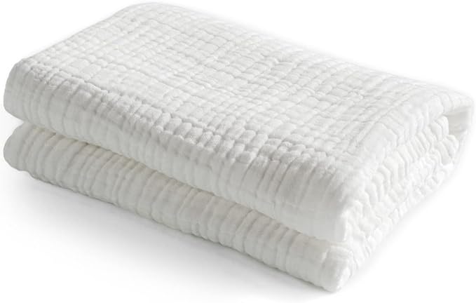 Carriediosa 100% Cotton Muslin Throw Blanket 108" X 90" King Size，4-Layers Summer Gauze Throws for Bed Couch，Soft Lightweight Breathable Linen Blankets Bedspread for Adults All Season，White-StrideForce Fitness