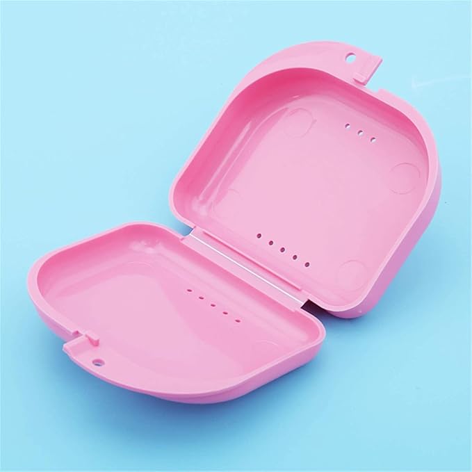 Mouth Guard Case Orthodontic Retainer Box Denture Storage Container, Pink
