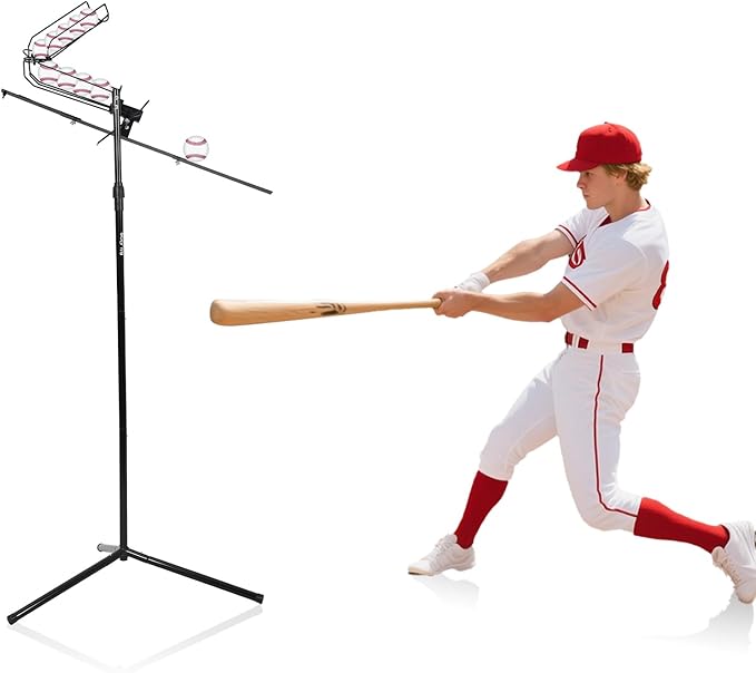 Baseball Soft Toss Pitching Machine | Training System, Support Auto & Manual Ball Drop, Height Adjustable, Hold Up to 10 Balls, Baseball Hitting Swing Trainer for All Ages and Skill-StrideForce Fitness