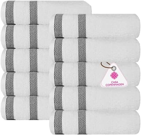 CASA COPENHAGEN, Solitaire 10 Pieces Hand Towel Set- Bright White, 600 GSM, 16x28 Inches, Designed in Denmark Super Soft Egyptian Cotton Towels for Bathroom & Kitchen-StrideForce Fitness