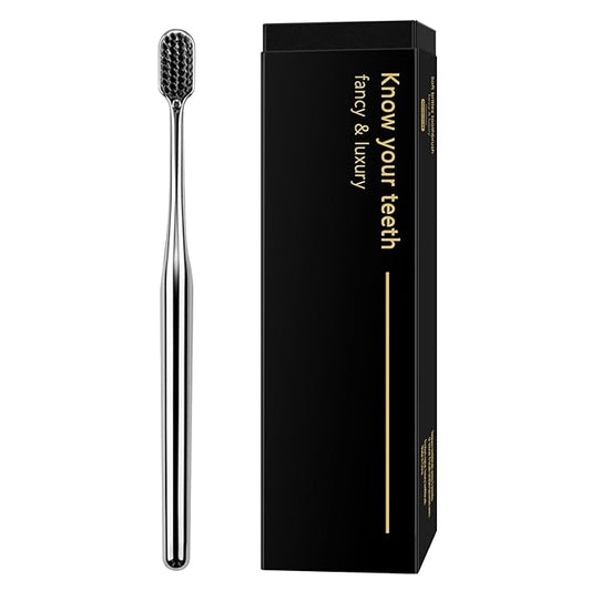 Z-VAPRESS Luxury Silver Manual Toothbrush Soft Bristles Better Gift Elegant Electroplated Design Perfect for Home, Hospitality or Travel Toothbrushes for Sensitive Teeth …