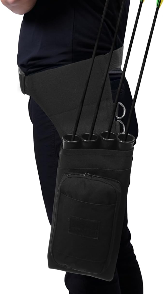 4 Tubes Hip Quiver, Nylon Fabric Waist Arrow Quiver with Pockets and Adjustable Strap for Archery Shooter, Outdoor Arrow Storage-StrideForce Fitness