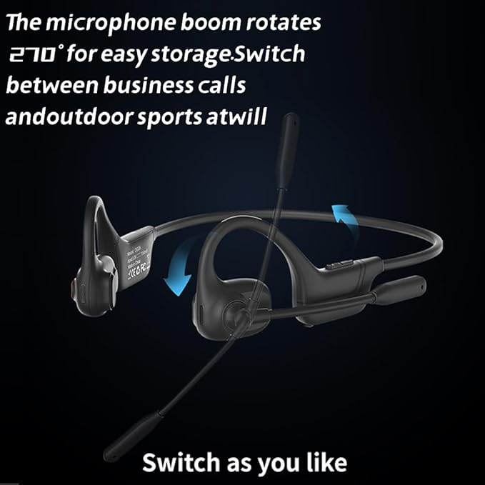 IHAO Open Ear Air Conduction Bluetooth Headphone Dual Mic Rotatable Boom Mic Active Noise Cancellation IPX5 Waterproof Bluetooth 5.4 Pain-Free Design for Sports Work Outdoor Activities-DG09 Black-StrideForce Fitness