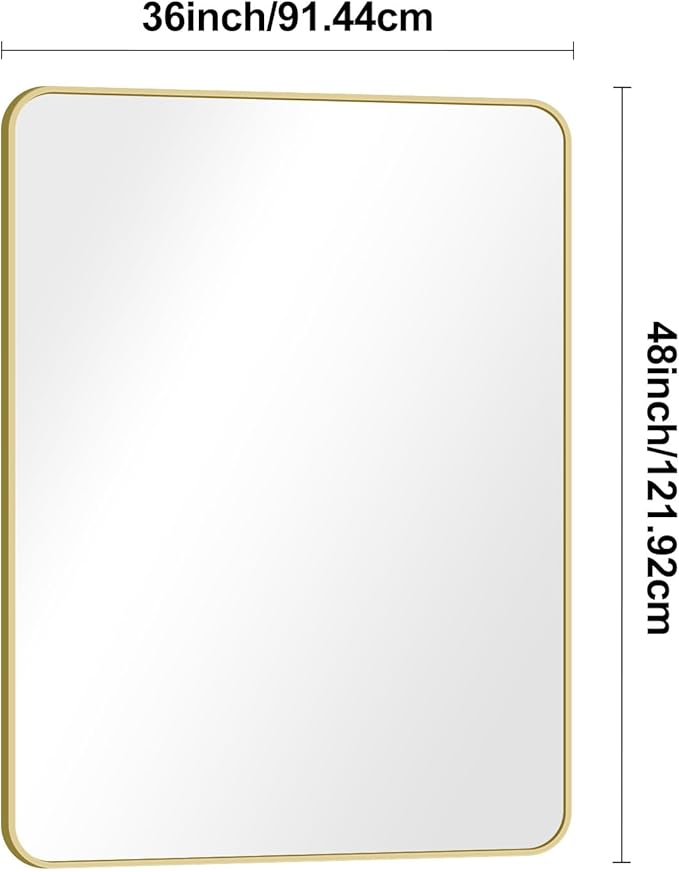 Gold Bathroom Mirror,36x48 inch Wall Mirror for Bathroom Wall Mounted,Round Rectangle Mirror for Bathroom Over Sink,Modern Frame for Home Decor Living Room,Bedroom Entryway,Horizontal/Vertical-StrideForce Fitness