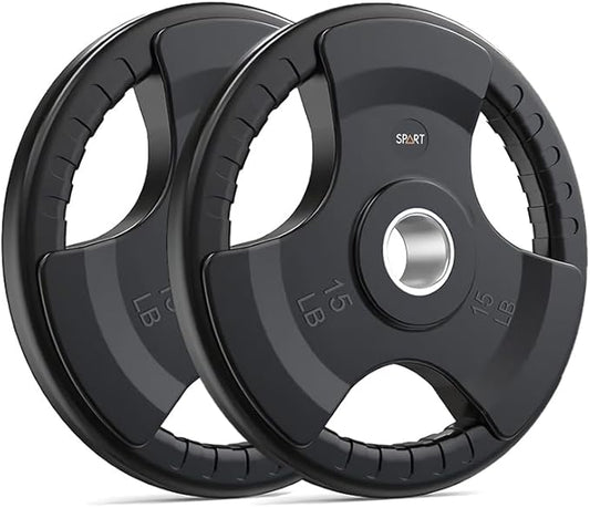 SPART Weight Plate 2-Inch Rubber Coated Olympic Grip Plate for Barbell,Solid Cast Iron Weight Plates in Pairs or Single for Strength Training,Weightlifting,Crossfit,Home Gym(5LB/10LB/25LB/35LB/45LB)-StrideForce Fitness