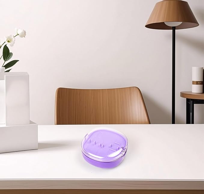 Double Layer Retainer Case Portable Aligner Case for Orthodontics Build In Mirror With Removal Tool, Chewies & Cleaning Brush, Travel Retainer Case Kit (purple)